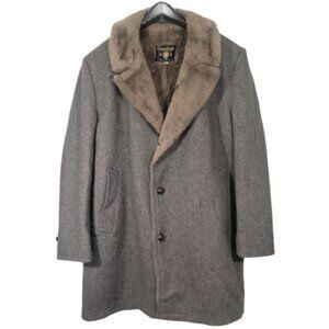 Vtg 70s CasualCraft Wool Herringbone Tweed Coat Faux Fur Lined Collar Jacket